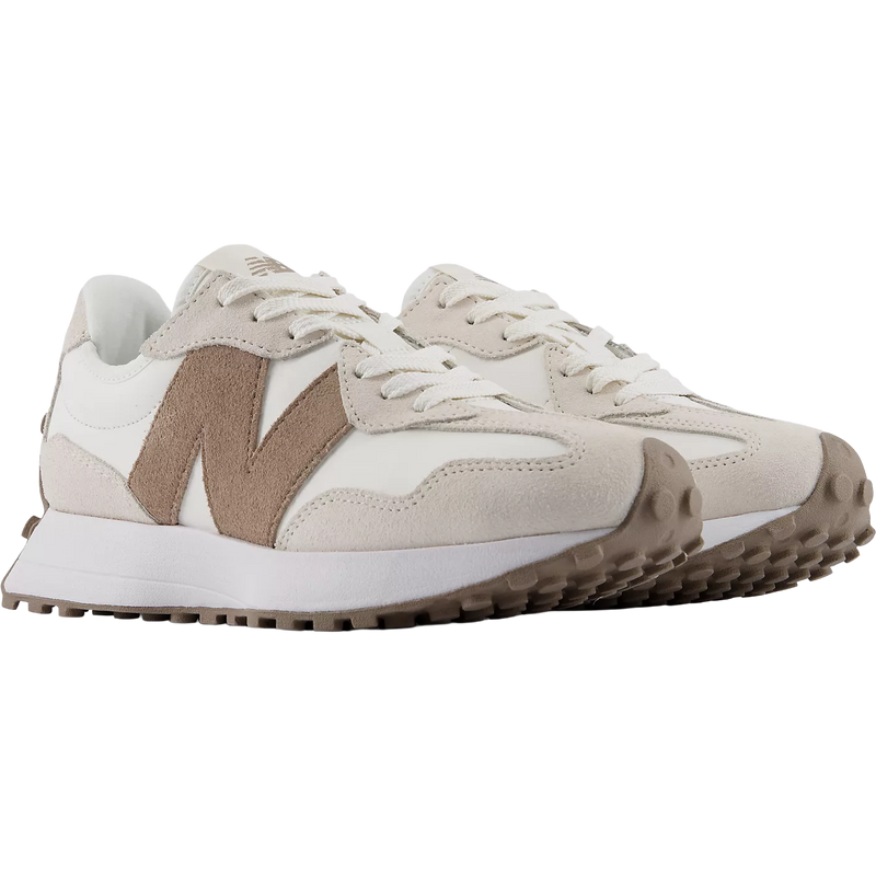 Women's NB 327, New Balance Women's NB 327 in Linen/Sea Salt/Mushroom pair right front