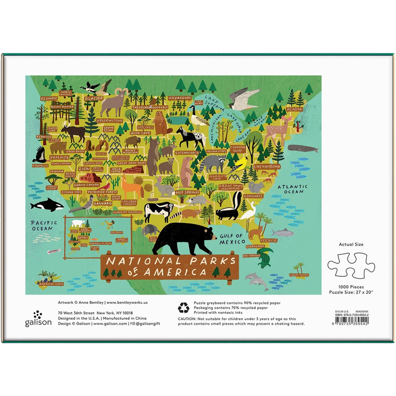 Galison National Parks of America 1000 Piece Puzzle, Chronicle Books National Parks of America 1000 Pc Puzzle back of box