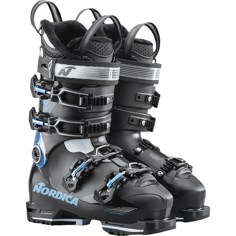 Women's Promachine 95, Nordica Women's Promachine 95 in Black/Light Blue/White pair front right