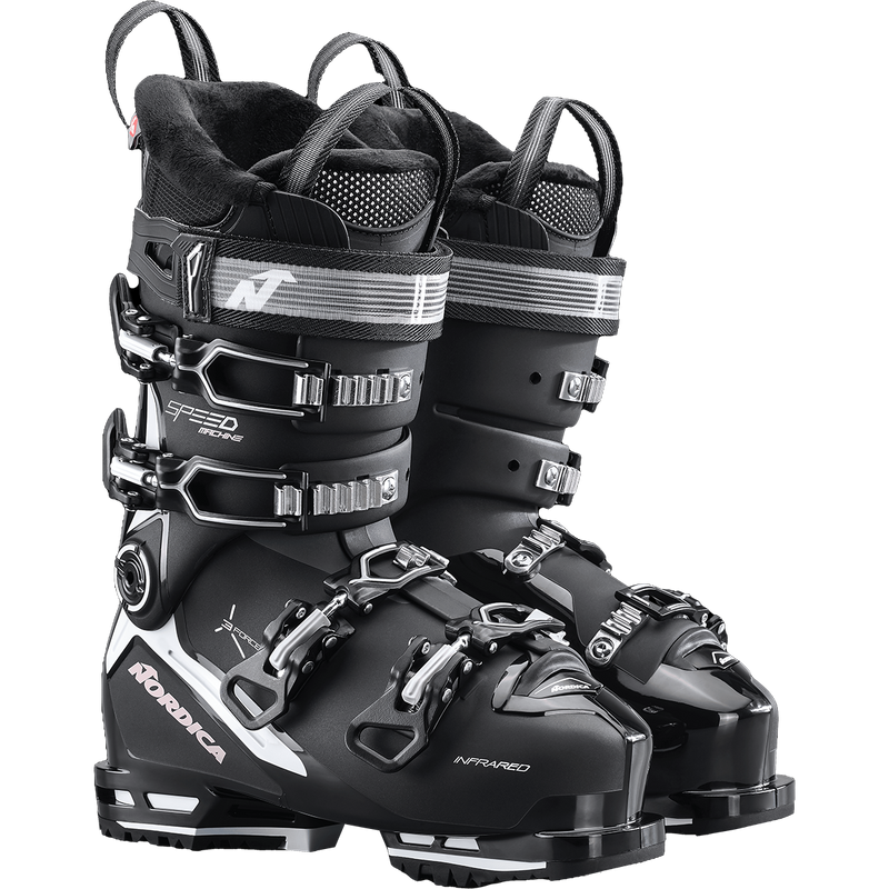 Women's Speedmachine 3 85, Nordica Women's Speedmachine 3 85 in Black/White/Rose pair front right