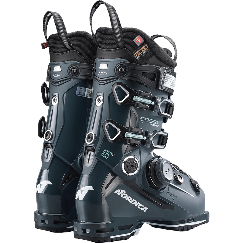 Women's Speedmachine 3 BOA 105, Nordica Women's Speedmachine 3 BOA 105 in Green/Black/Aqua pair back right
