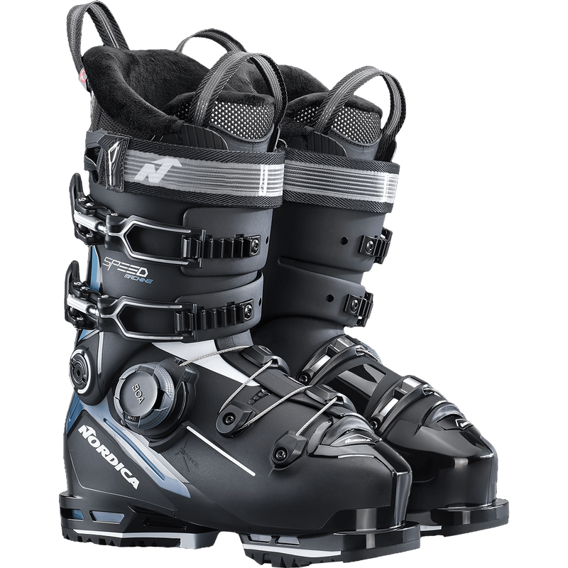 Women's Speedmachine 3 95 BOA, Nordica Women's Speedmachine 3 BOA 95 in Black/Light Blue/White pair front right