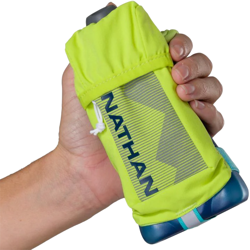 12oz QuickSqueeze Plus, Nathan 12oz QuickSqueeze in Finish Lime/Blue front with model