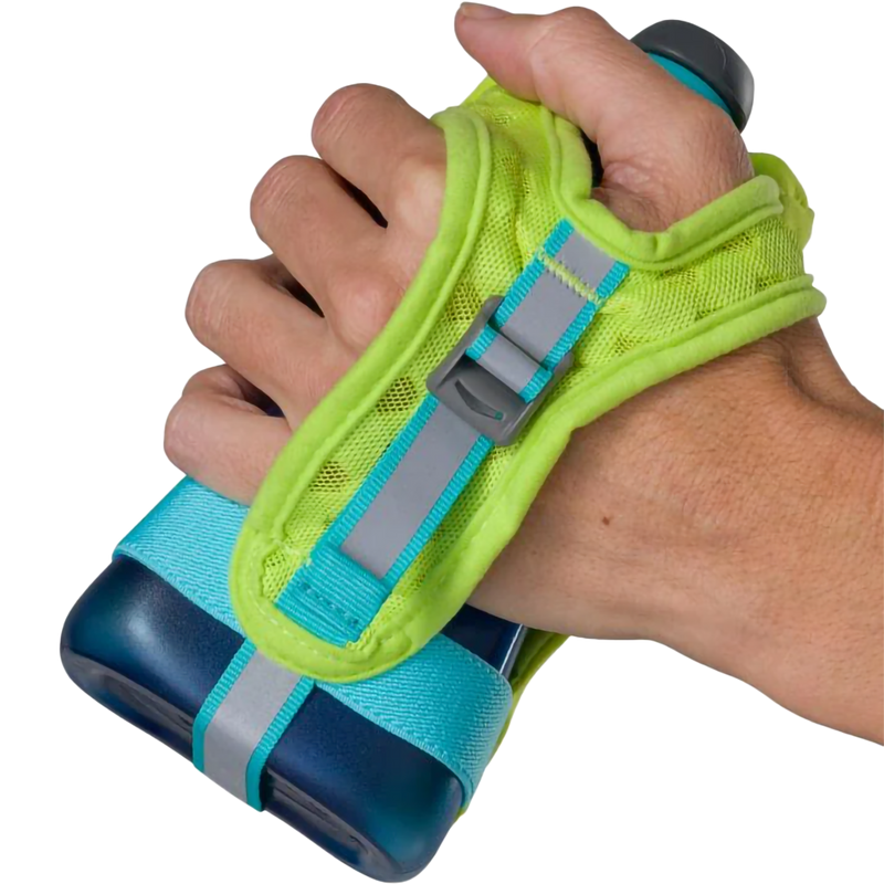12oz QuickSqueeze Plus, Nathan 12oz QuickSqueeze in Finish Lime/Blue hand strap with model