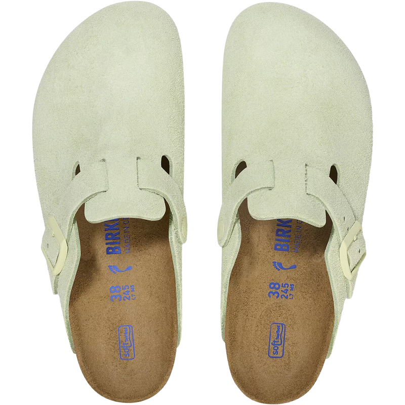 Women's Boston Soft Footbed, Birkenstock Women's Boston Soft Footbed in Faded Lime pair top