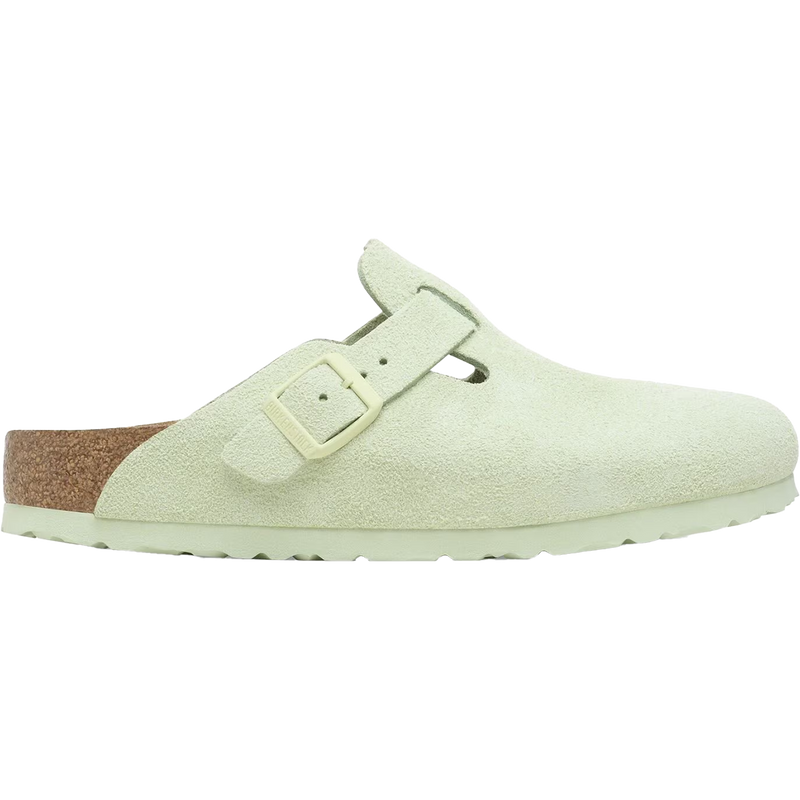 Women's Boston Soft Footbed, Birkenstock Women's Boston Soft Footbed in Faded Lime right profile