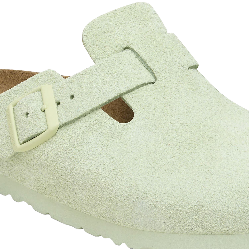 Women's Boston Soft Footbed, Birkenstock Women's Boston Soft Footbed in Faded Lime buckle