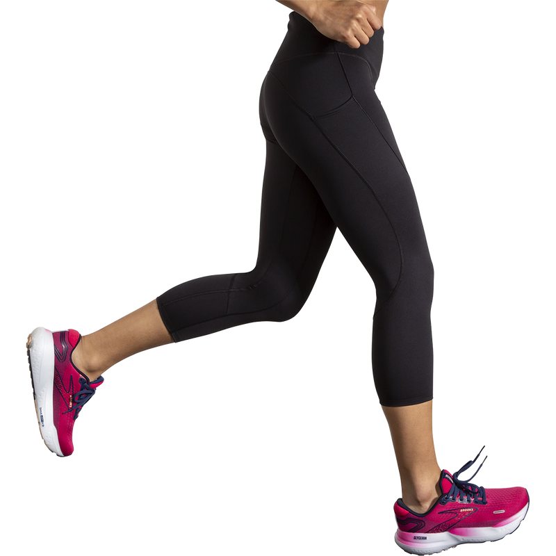 Women's Spark Capri, Brooks Women's Spark Capri in Black action right