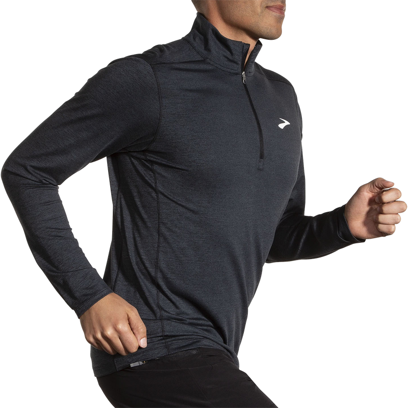 Men's Dash 1/2 Zip 2.0, Brooks Men's Dash 1/2 Zip 2.0 in Heather Black action front right
