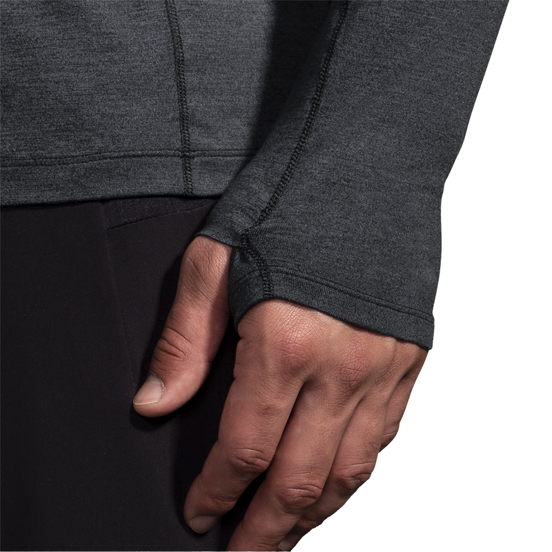 Men's Dash 1/2 Zip 2.0, Brooks Men's Dash 1/2 Zip 2.0 in Heather Black cuff