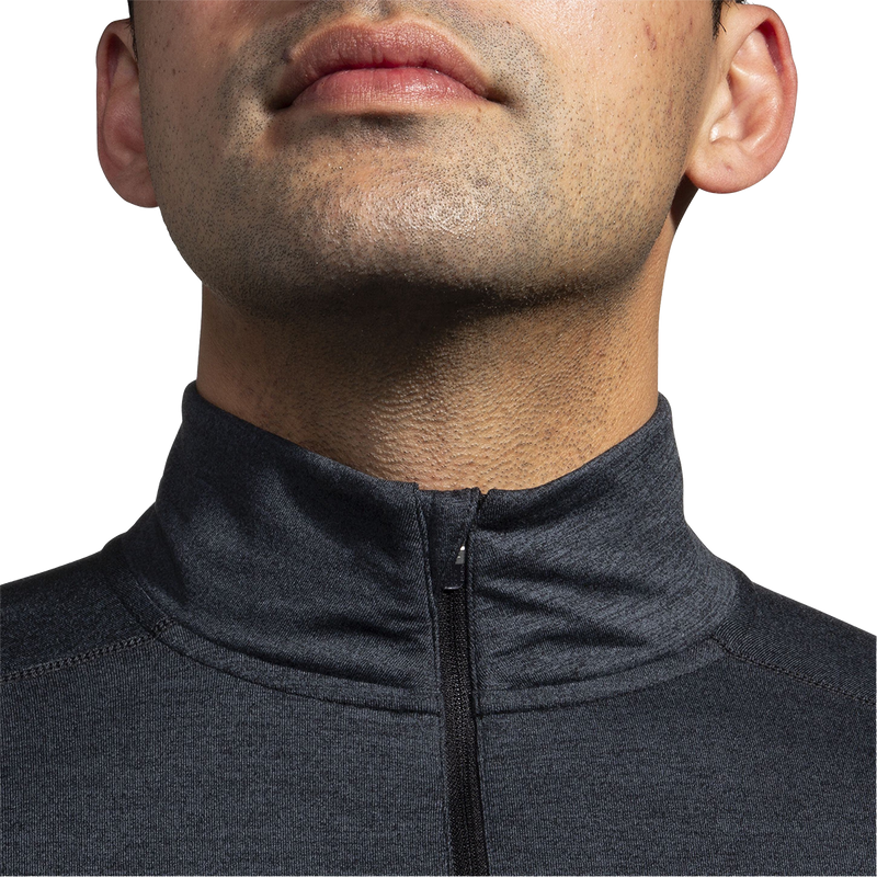 Men's Dash 1/2 Zip 2.0, Brooks Men's Dash 1/2 Zip 2.0 in Heather Black collar
