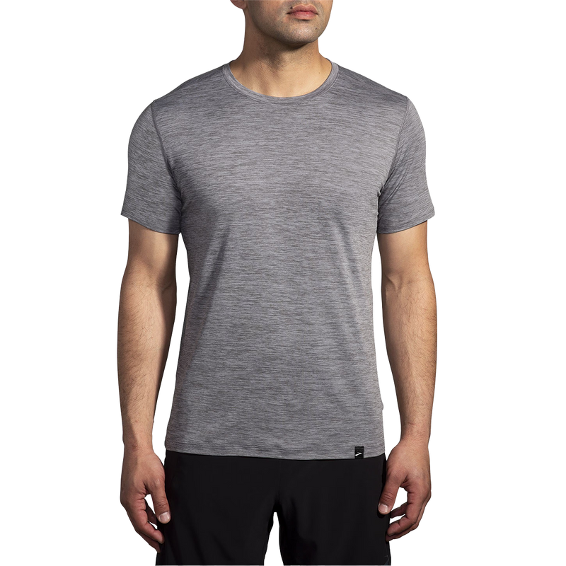 Men's Luxe Short Sleeve, Brooks Men's Luxe Short Sleeve in Heather Charcoal front