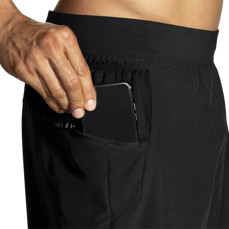 Men's Sherpa 5" 2-in-1 Short, Brooks Men's Sherpa 5" 2-in-1 Short in Black right zippered pocket