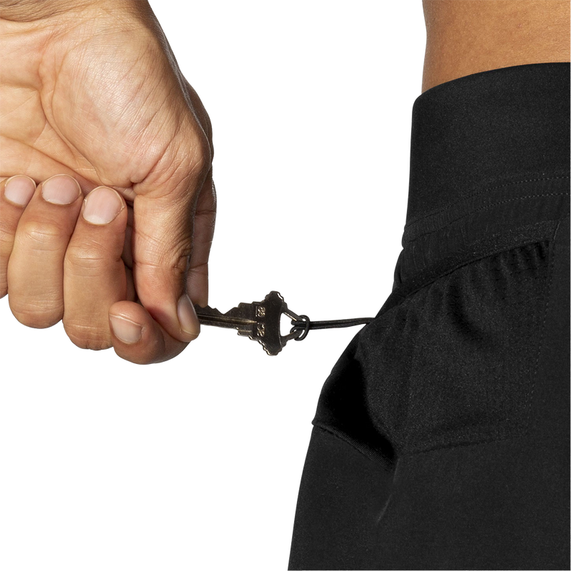 Men's Sherpa 5" 2-in-1 Short, Brooks Men's Sherpa 5" 2-in-1 Short in Black left key pocket lanyard