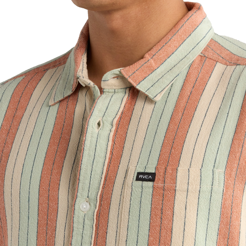 Men's Alvarado Stripe Short Sleeve, RVCA Men's Alvarado Stripe Short Sleeve Collar