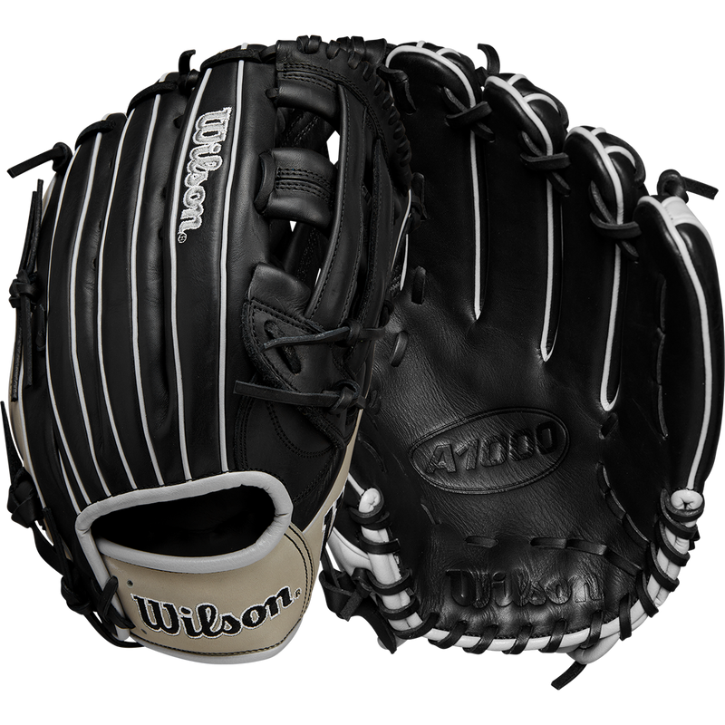 A1000 1750 Outfield - 12.5" Dual Post Web, Wilson A1000® 1750 12.5” Outfield Baseball Glove back of hand and palm