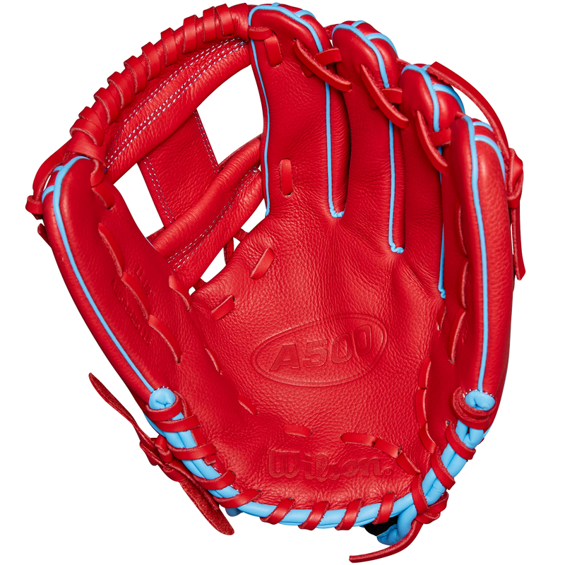 Youth A500 AP - 11.5" H-Web, Wilson A500 AP - 11.5" H-Web 2025 in Red Cool Blue White palm
