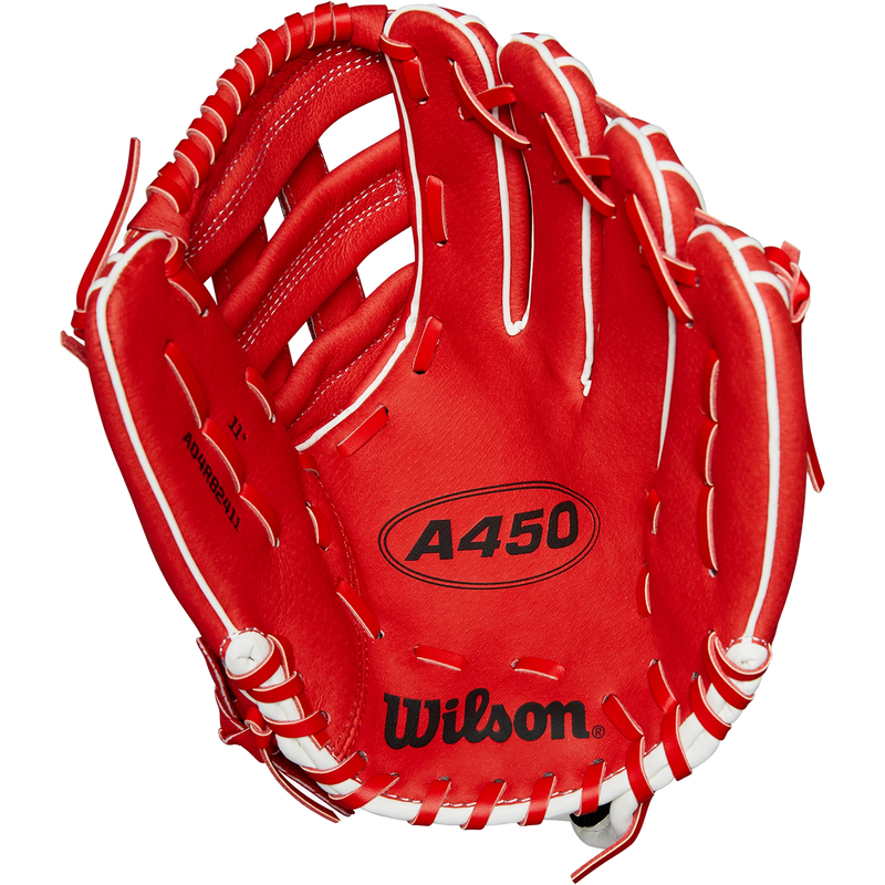 Youth A450 Infield - 11" H-Web, Wilson A450 Infield - 11" H-Web 2024 in Red/White palm