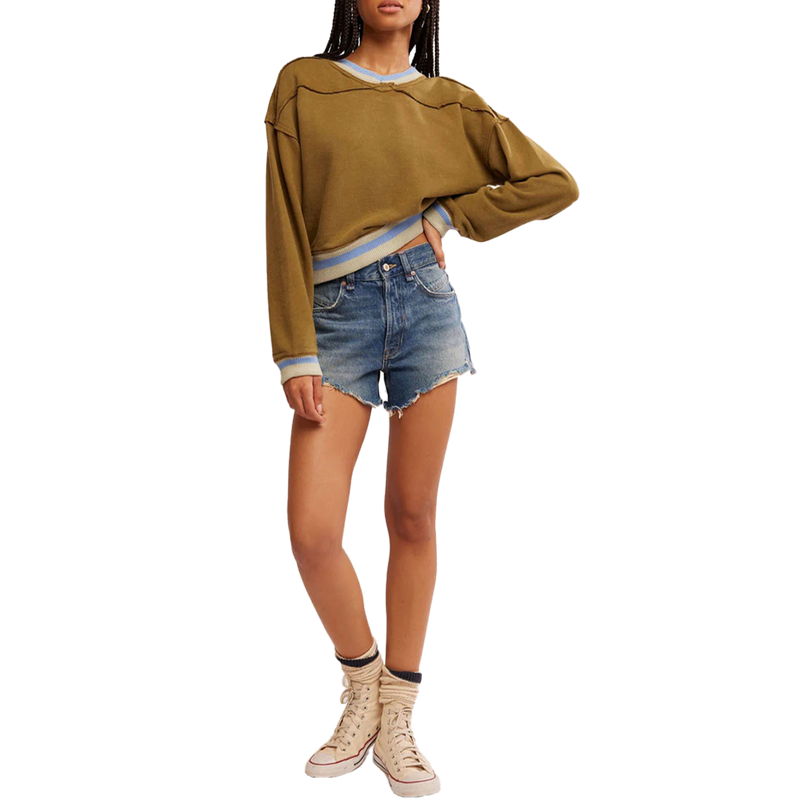 Women's Rio Sweatshirt, Free People Women's Rio Sweatshirt in Seaweed Combo front