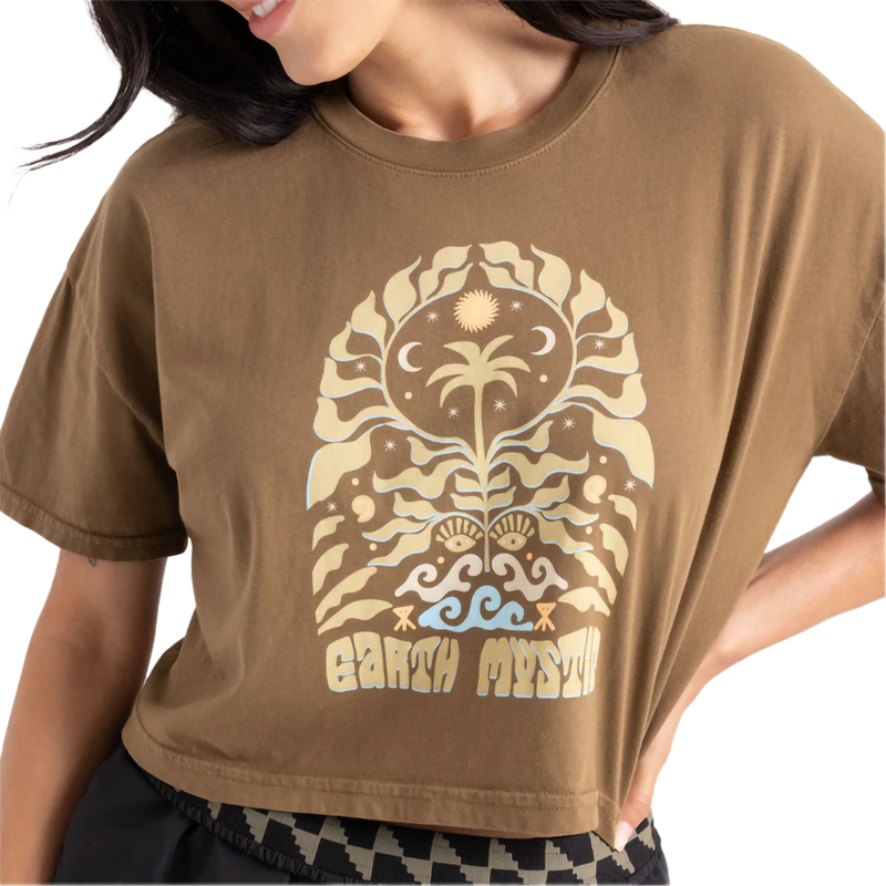 Women's Earth Mystic Boxy Crop, Roark Women's Earth Mystic Boxy Crop in WDL Woodland front graphic