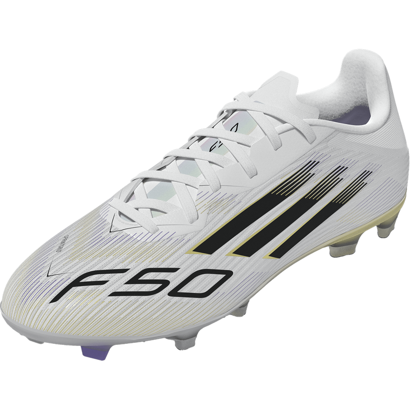 F50 League FG/MG WC, Adidas F50 League FG/MG WC 2025 in White/Black/Gold front left