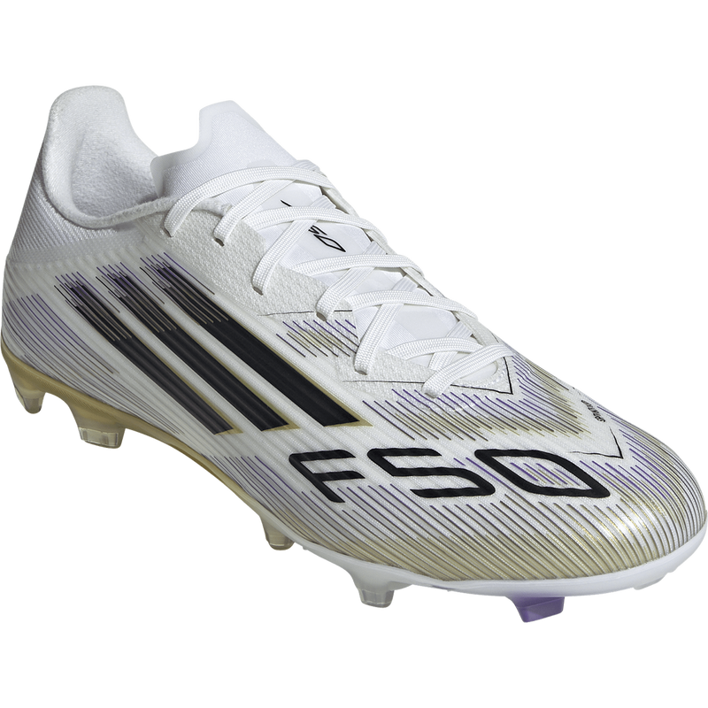 F50 League FG/MG WC, Adidas F50 League FG/MG WC 2025 in White/Black/Gold front right