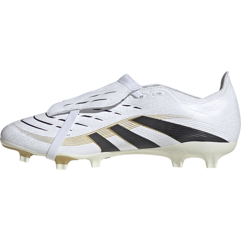 Predator League Fold over Tongue FG/MG WC, Adidas Predator League Fold over Tongue FG/MG WC 2025 in White/Black/Gold inside right profile