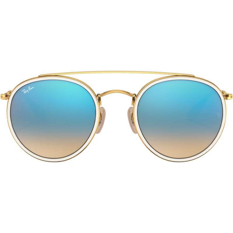 Round Double Bridge - Polished Gold/Blue Flash, Ray Ban Round Double Bridge Polished Gold Blue Flash front