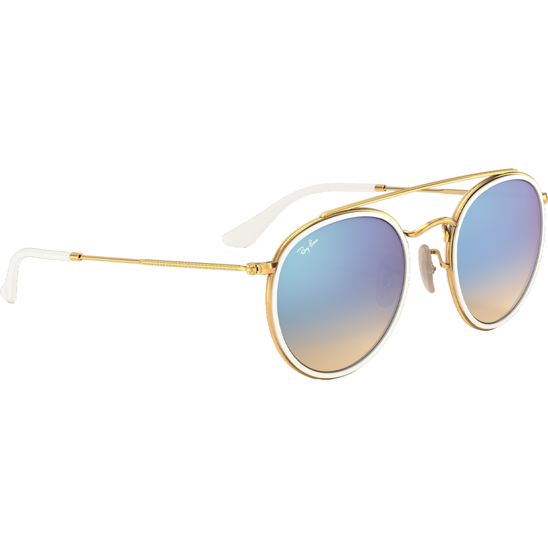 Round Double Bridge - Polished Gold/Blue Flash, Ray Ban Round Double Bridge Polished Gold Blue Flash 3/4 view alt