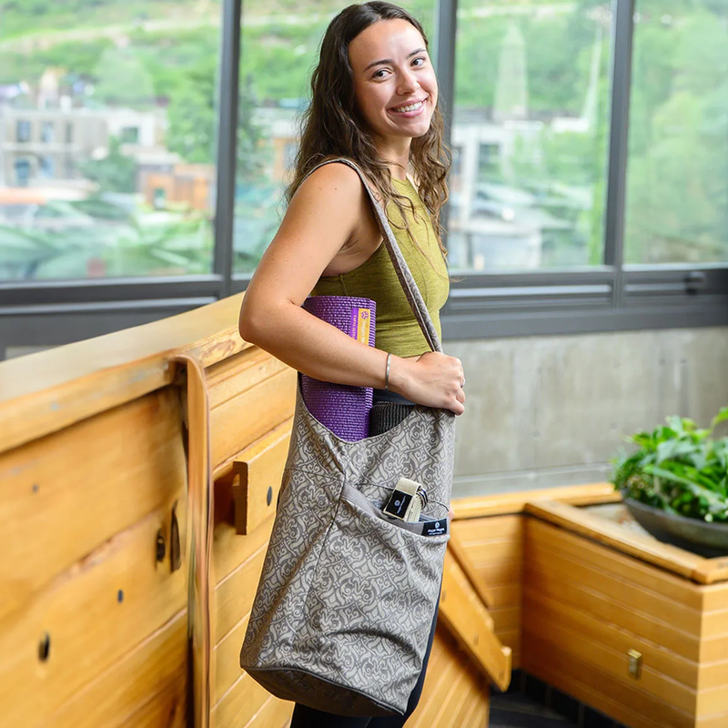 Yoga Tote Bag, Hugger Mugger Yoga Tote Bag over shoulder
