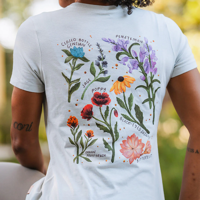 Women's Bee Kind Wildflower Tee, Wild Tribute Women's Bee Kind Wildflower Tee Back Logo Back Graphic