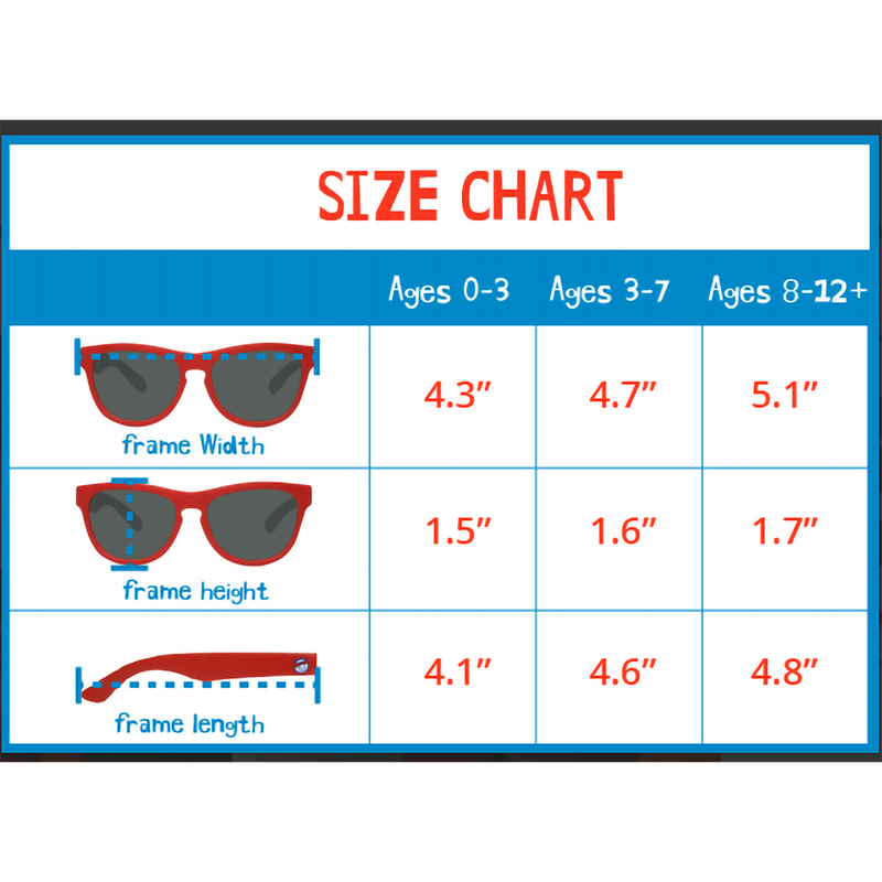 Classic (8-12) Pink Lemonade/Polarized Silver, MiniShades Kids Classic  size chart