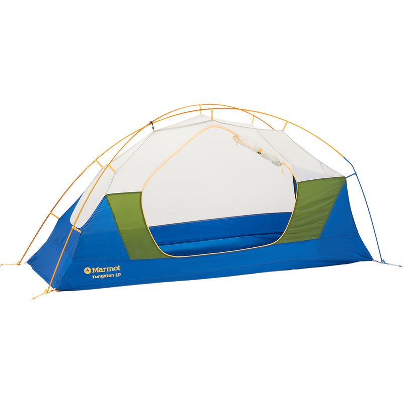 Tungsten 1 Person Tent, Marmot Tungsten 1P in Foliage Dark Azure without rainfly door unzipped