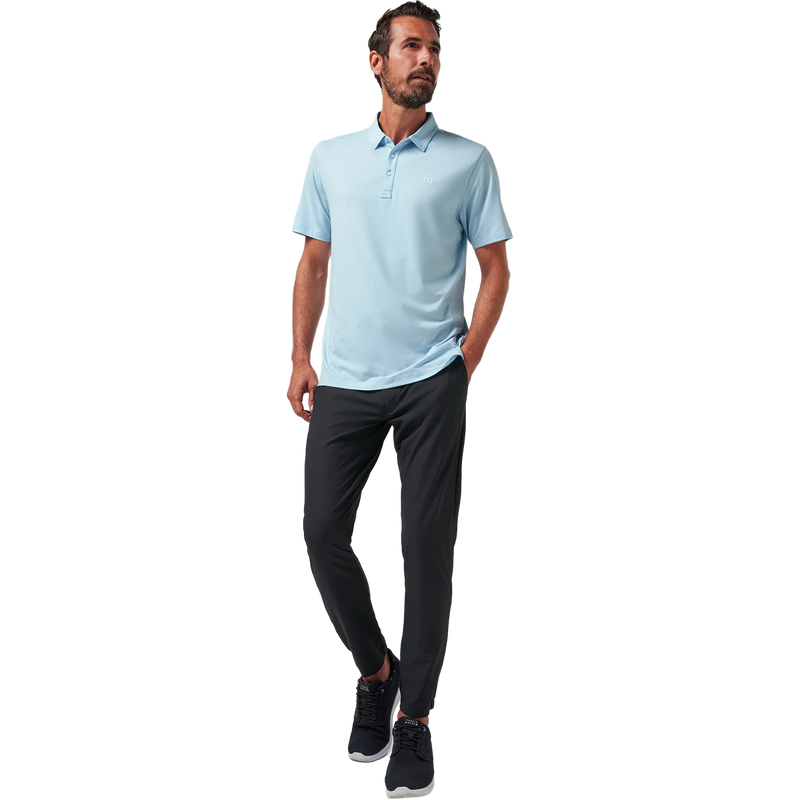 Men's Heater Polo, TravisMathew Heater Polo in Heather Dream Blue front full length