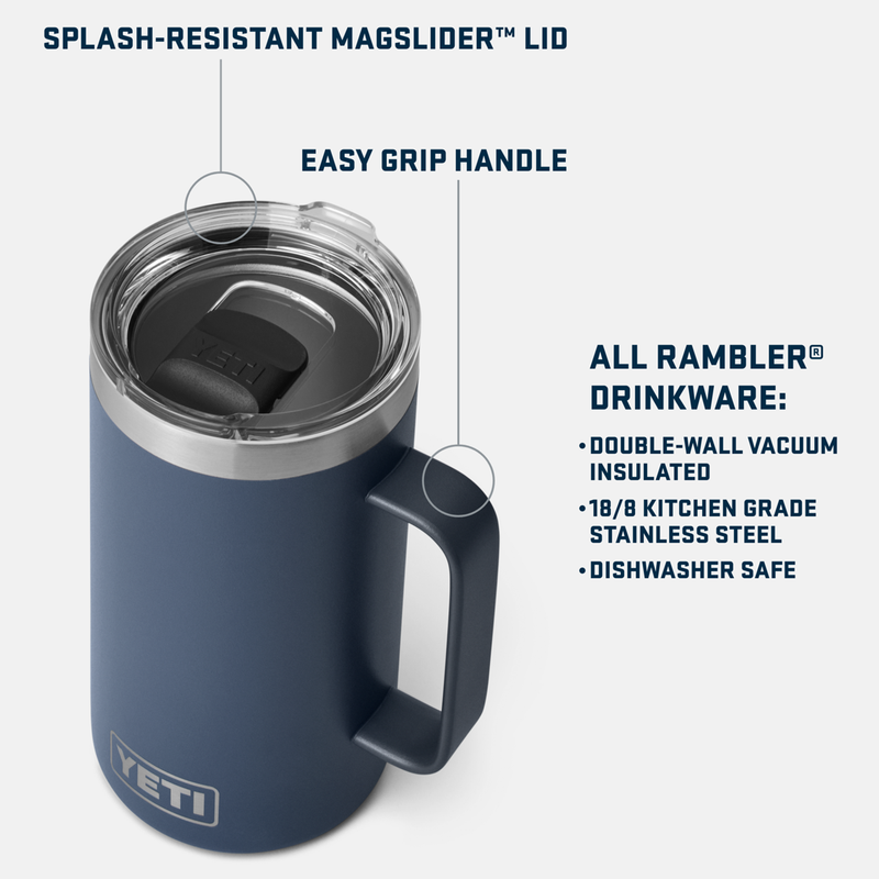 Rambler 24 oz Mug with MagSlider Lid, Yeti Rambler 24 oz Stackable Mug w/ MagSlider Lid features