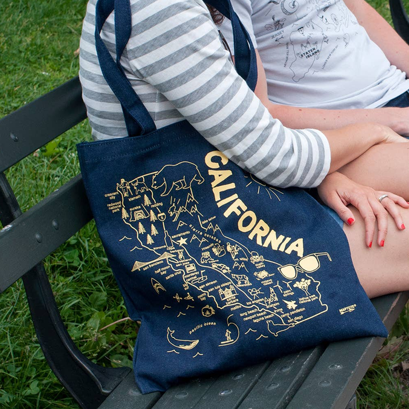 California Denim Tote, Maptote California Denim Tote over shoulder