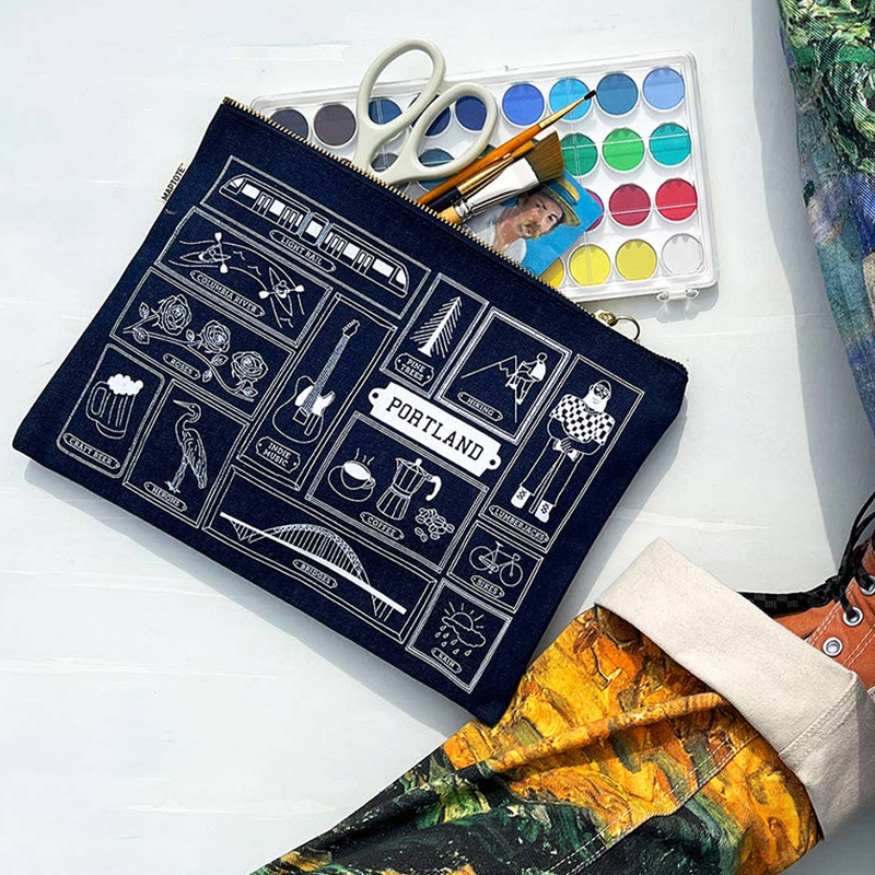 Los Angeles Flat Zip Pouch, Maptote Los Angeles Flat Zip Pouch with art supplies