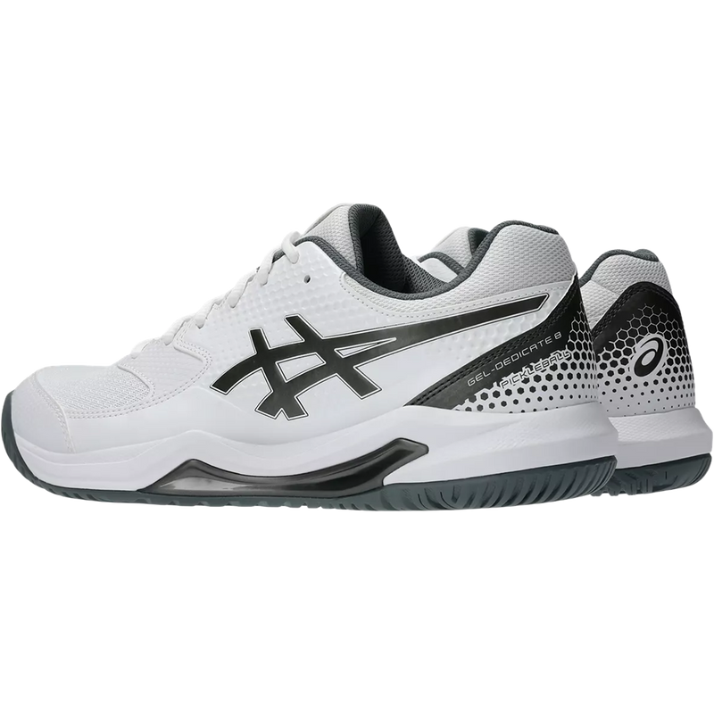 Men's Gel-Dedicate 8 Pickleball, Asics Men's Gel-Dedicate 8 Pickleball in 105 White Gunmetal pair left