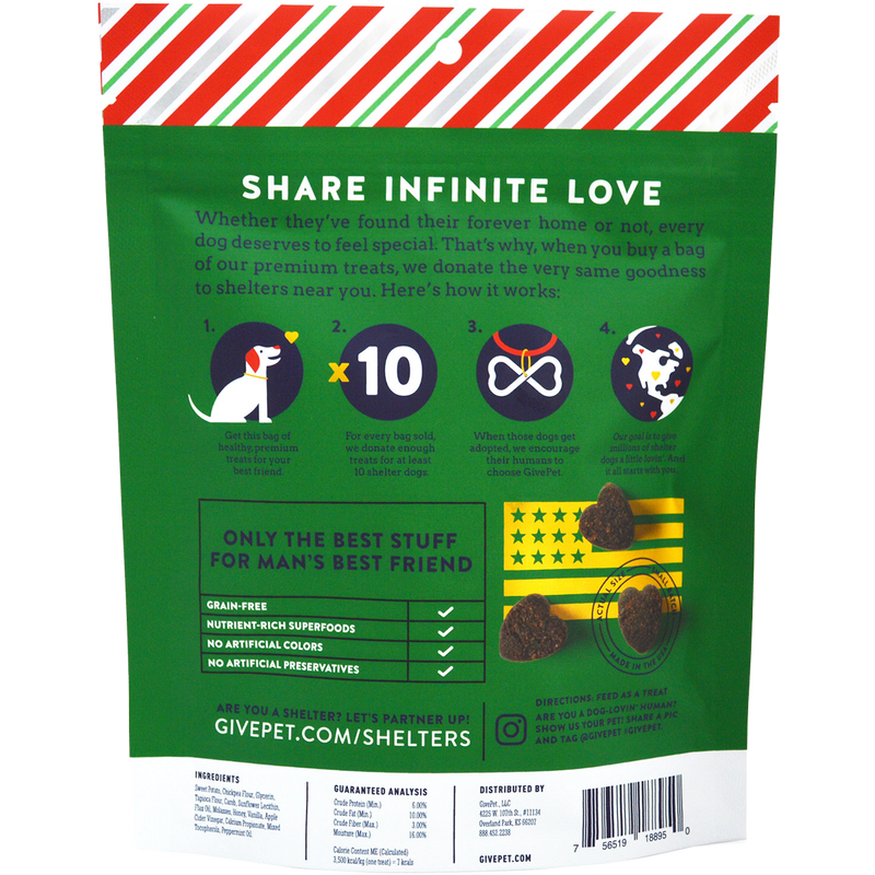 Peppermint Bark Soft Training Dog Treats, GivePet Peppermint Bark Soft Training Dog Treats back of package