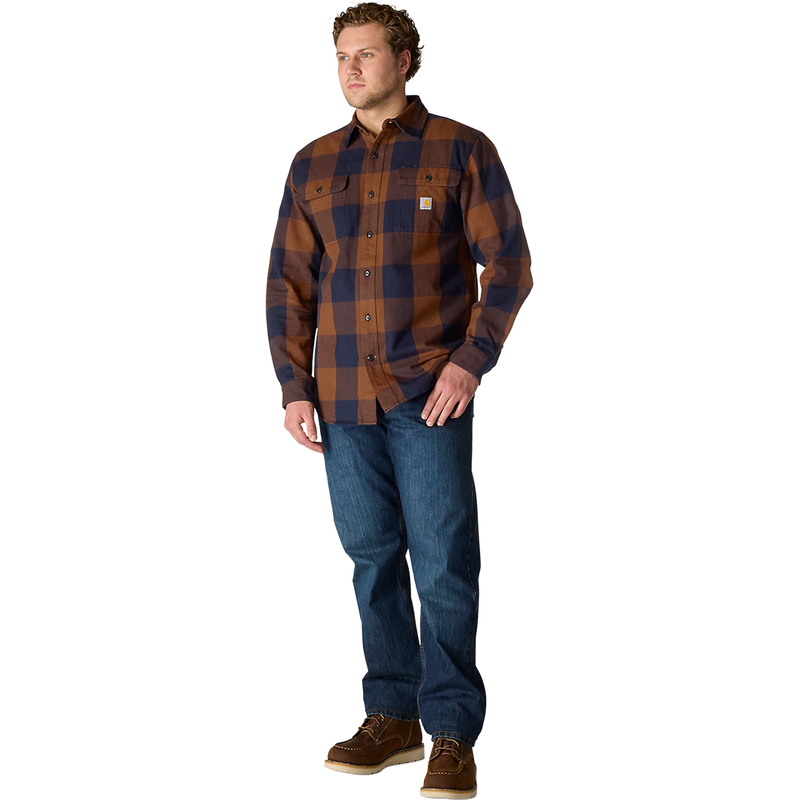 Men's Heavyweight Flannel Long Sleeve Plaid Shirt, Carhartt Men's Heavyweight Flannel LS Plaid Shirt full body on model