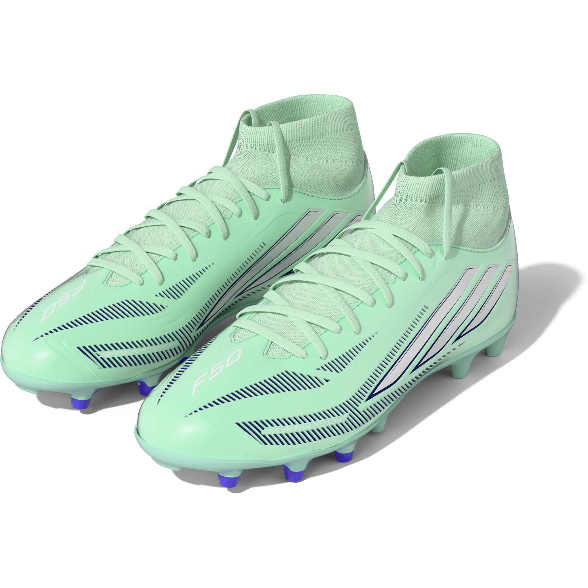 Women's F50 Sparkfusion Club FG/MG in Clear Mint/Footwear White/Solar Purple pair left