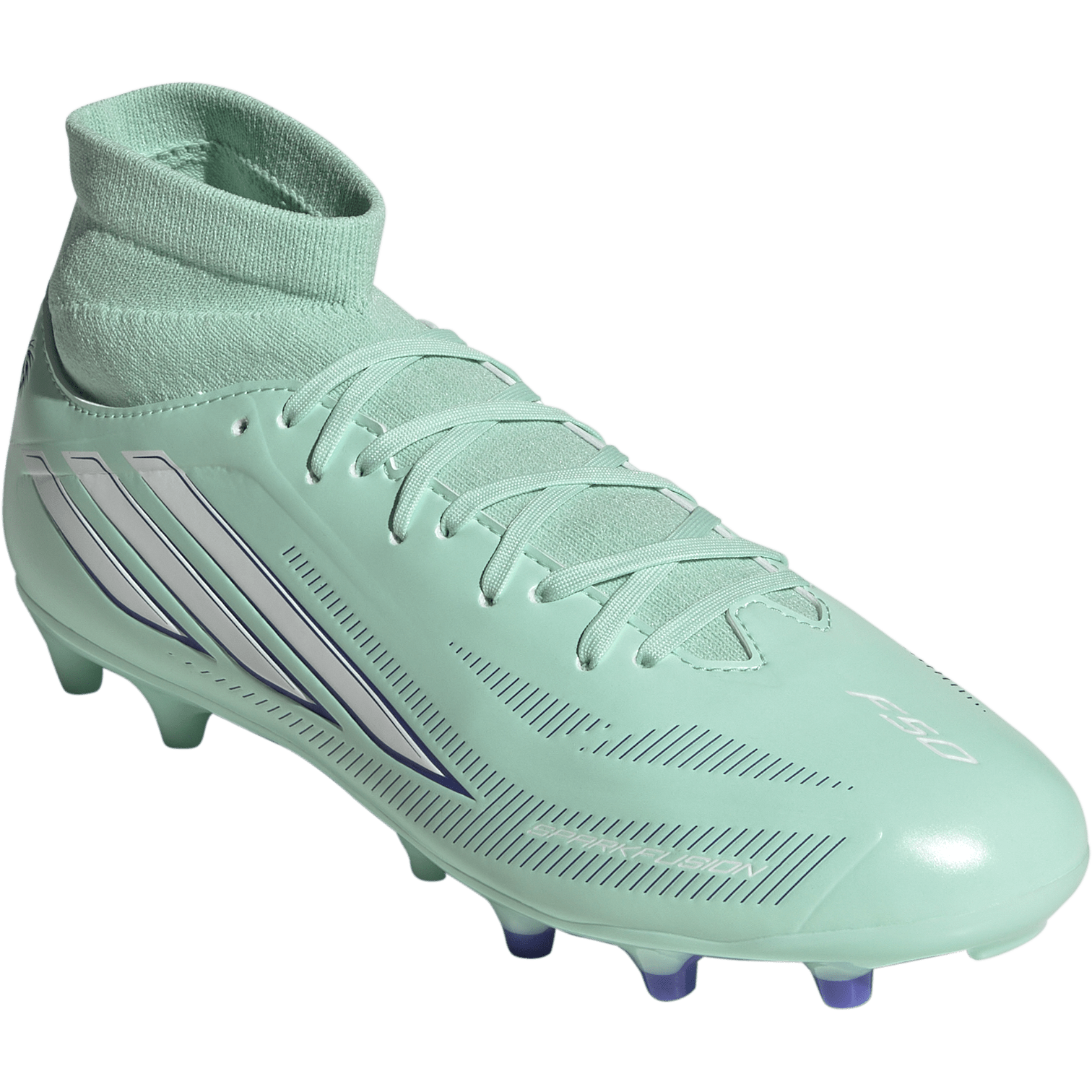Women's F50 Sparkfusion Club FG/MG in Clear Mint/Footwear White/Solar Purple front right