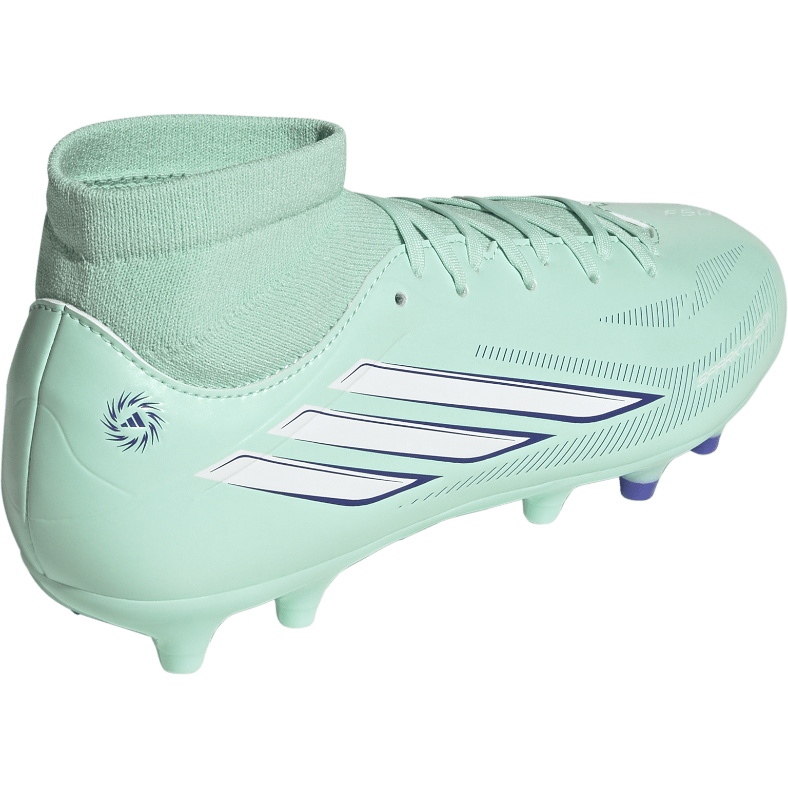 Women's F50 Sparkfusion Club FG/MG in Clear Mint/Footwear White/Solar Purple right rear