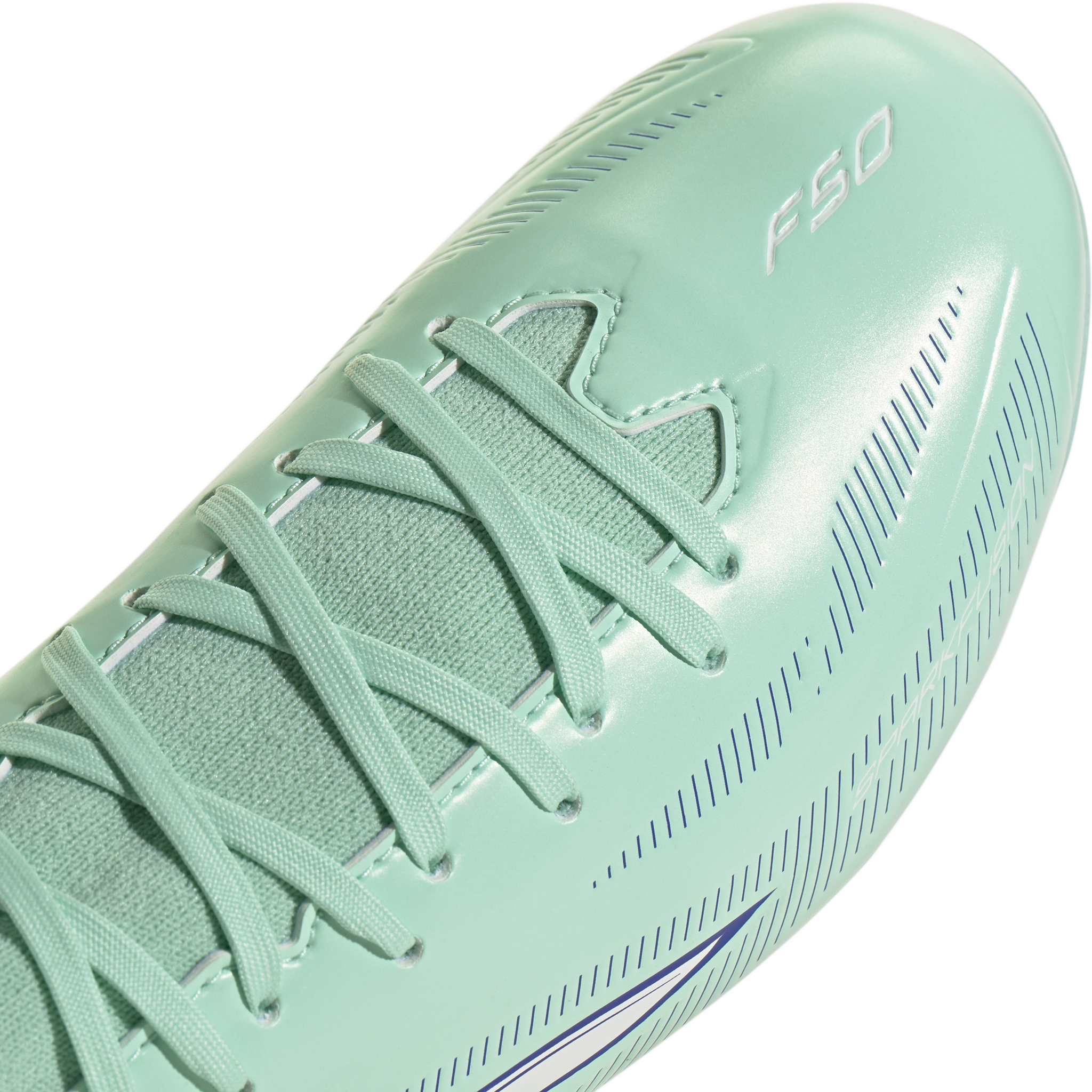 Women's F50 Sparkfusion Club FG/MG in Clear Mint/Footwear White/Solar Purple toe