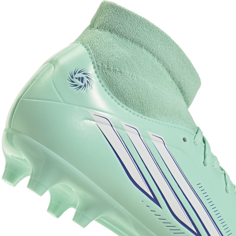 Women's F50 Sparkfusion Club FG/MG in Clear Mint/Footwear White/Solar Purple heel