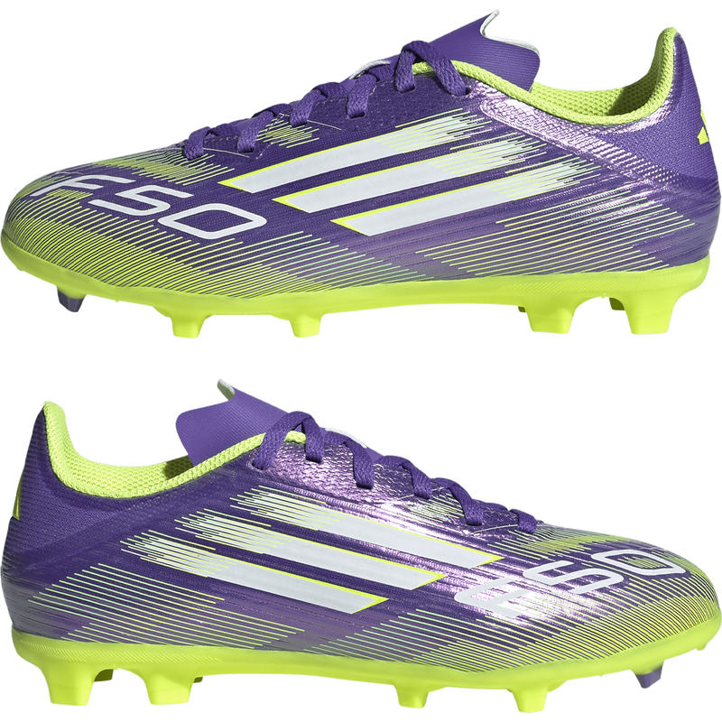 Youth F50 League FG/MG, Adidas Youth F50 League Firm/Multi-Ground Cleats mirrored pair