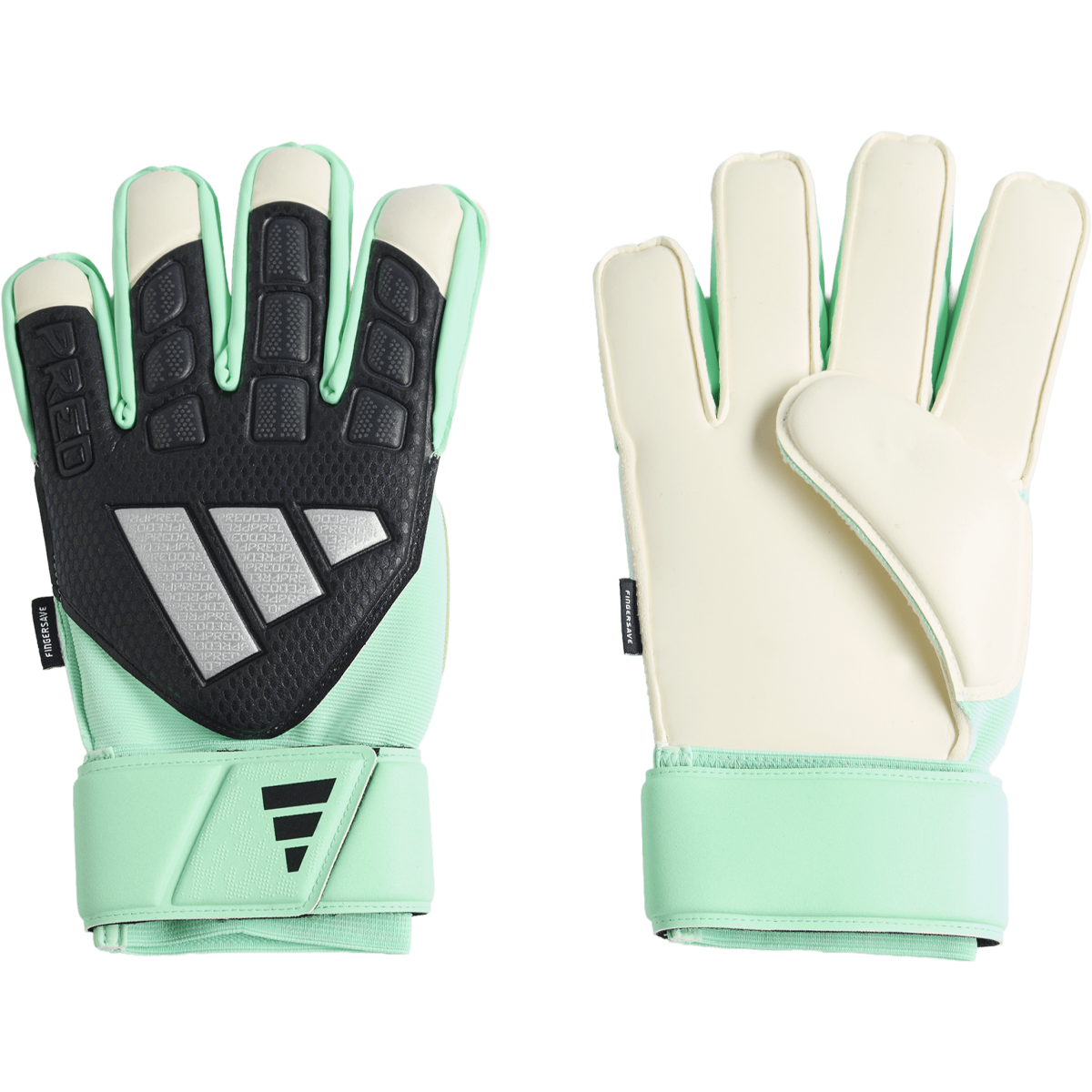 Adidas Predator Match Fingersave Glove in White/Pulse Mint/Silver Metallic