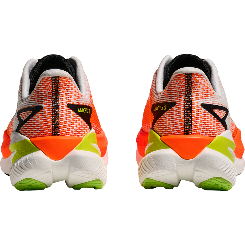 Mach X 3, Hoka Mach X 3 in WNG-White/Neon Tangerine pair back