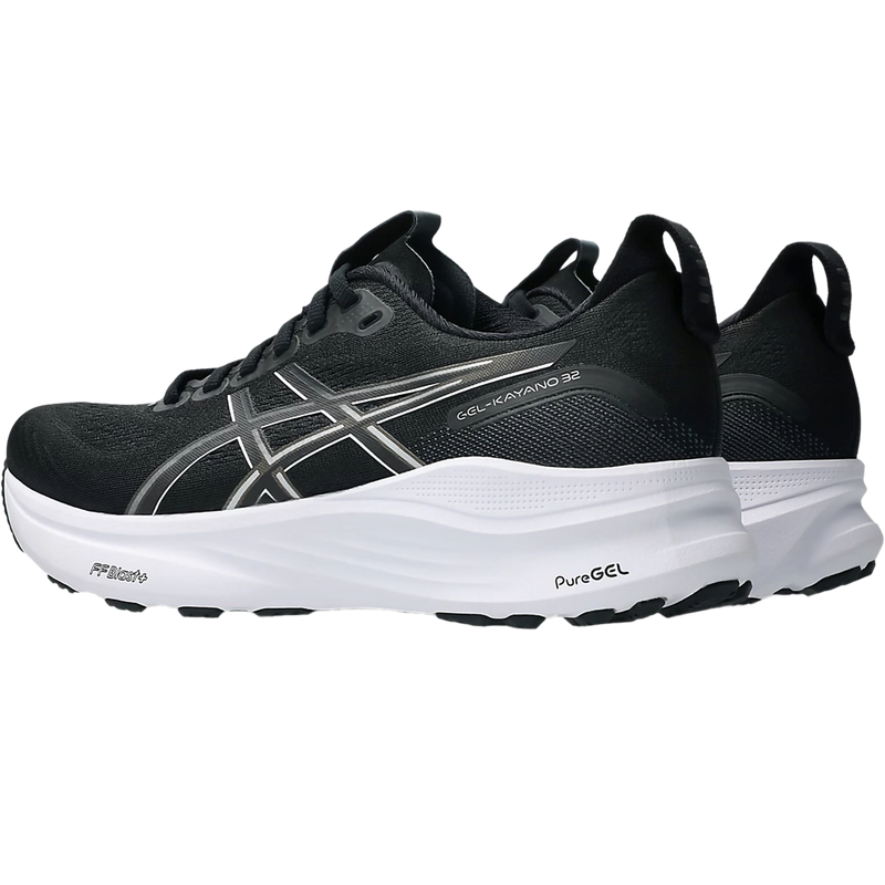 Women's Kayano 32 Wide, Asics Women's Kayano 32 in 002 Black/White pair right back