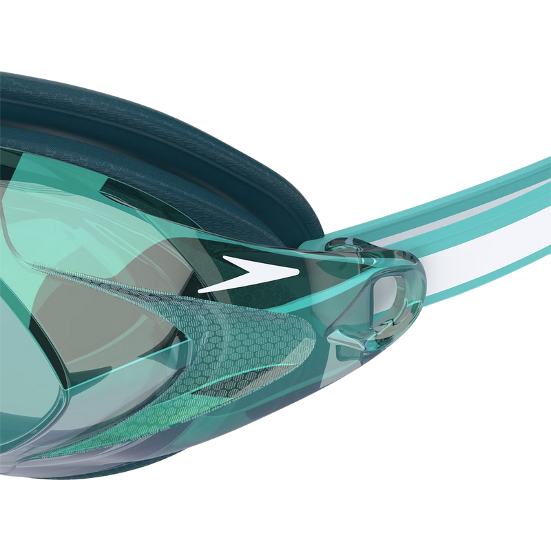 Women's 3.0 Vanquisher Mirrored, Speedo Women's 3.0 Vanquisher Mirrored in 16009-Dark Teal/Steel/Emerald left logo